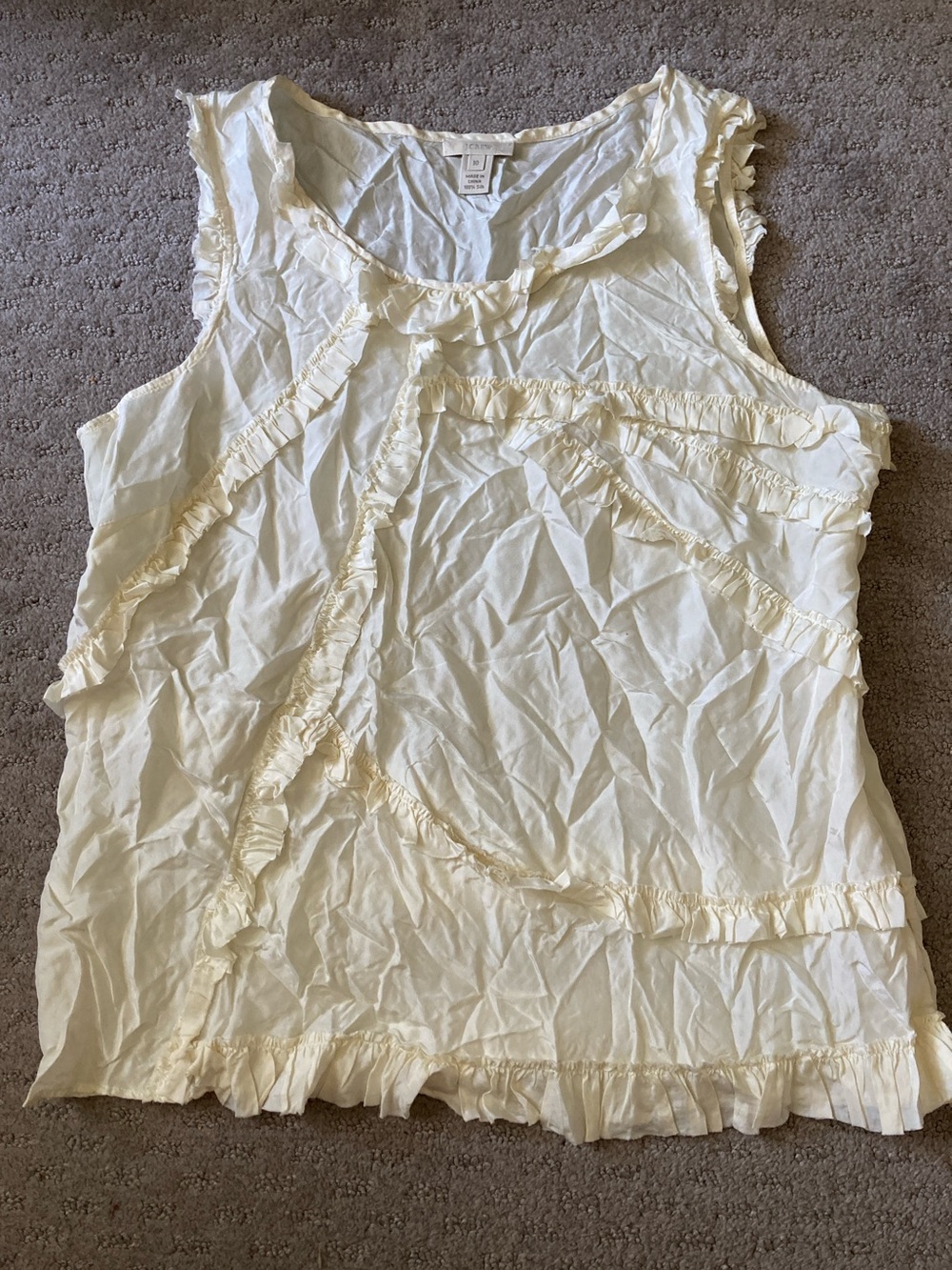 J. Crew cream silk ruffled dressy tank top, Sz 10.